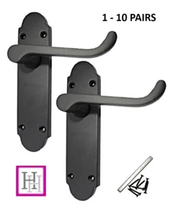 Door Handles Lever Matt Black Finish Epsom Victorian Scroll Modern 1 to 10 pairs - Picture 1 of 26