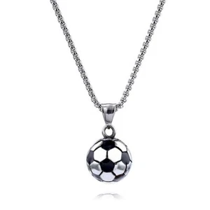 Men's Boy's Stainless Steel Sports Stylish Football Round Pendant Necklace Gift - Picture 1 of 5
