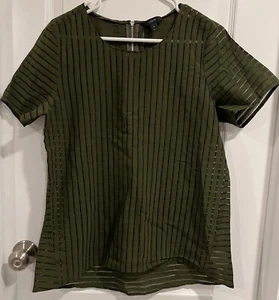 J. Crew Top Women's Blouse Size 10 Striped Short Sleeve  Semi Sheer Green Shirt - Picture 1 of 18