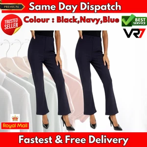 PACK OF 2 NEW LADIES BOOTLEG STRETCH FINALLY RIBBED TROUSERS BLACK, SIZE 10-26 - Picture 1 of 14