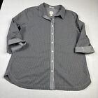 Chicos Cotton No Iron Button Down Shirt Plaid 3/4 Sleeve Collar Work Top 2 Large