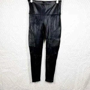 Spanx Women Leggings Sz L Black Faux Leather Moto Mid Rise Compression Classic - Picture 1 of 4