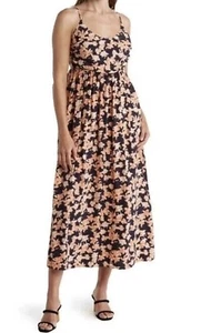 Melrose & Market Ruched Bodice Midi Dress Floral Phase Womens 2X Navy-pink.NWT - Picture 1 of 11