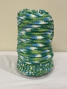 Crochet Handmade Warm Hat Cap Beanie Multicolor Green Blue White  12" x 9 1/2"