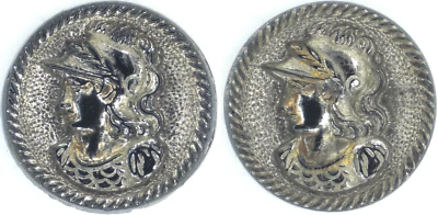 C1890s Victoriano Vidrio Negro Soldado Romano Caballero Plata Brillo Imagen Botón Foto 1 de 4