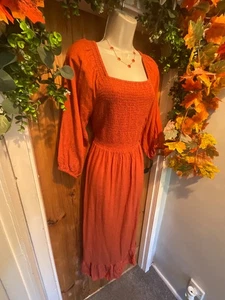 FAT FACE ADELE PUMPKIN ORANGE MIDI DRESS SIZE 14 - Picture 1 of 8