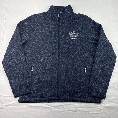 Hard Rock Hotel & Casino Atlantic City Knit Full Zip Fleece Jacket Mens L Blue - Image 1 of 4
