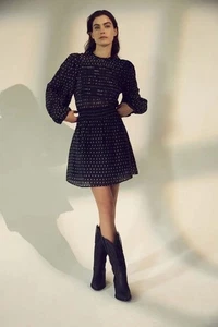 Melissa Nepton women's small black floral Robe Mona peasant smocked mini dress - Picture 1 of 10