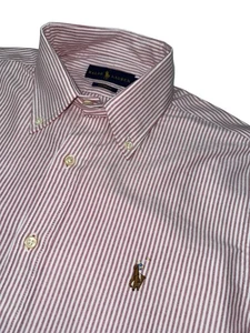 Ralph Lauren Long Sleeves Pink/ White Stripe Oxford Shirt - Size L / Custom Slim - Picture 1 of 5