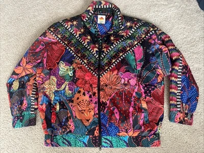 Farm Rio Windbreaker Jacket Women’s XL Full Zip Cool Leopards Artsy Lightweight - Image 1 of 4