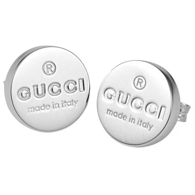 Pendientes de plata redondos grabados con marca GUCCI 163123-J8400-8106 con caja Foto 1 de 3