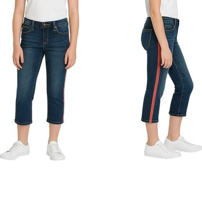 Cabi Johnny Tux Red Stripe Cropped Ankle Jeans Size 6 Blue Denim Stretch Comfort - Image 1 of 4