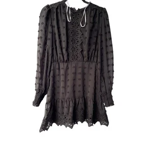 Lulu’s Lust Or Love Black Swiss Dot Dress small Embroidered Lace Goth - Picture 1 of 12