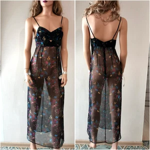 AUTH vintage 90's Dolce&Gabbana floral Printed bra sheer black silk Dress IT 42 - Picture 1 of 24