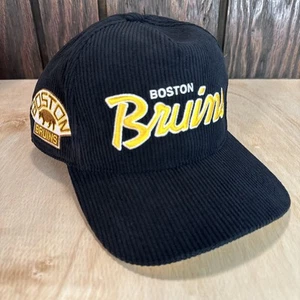 Cappello Boston Bruins in velluto a coste berretto snapback 47 marca Hitch anni 90 retrò scritta nero - Foto 1 di 15