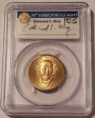 PCGS 2008 Van Buren Presidential Dollar SF Error Missing Edge Lettering SP67 Moy - Image 1 of 2