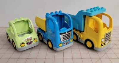 Lot of 3 Lego Duplo Trucks Cars Green Yellow  & Blue Construction Truck - Image 1 of 2