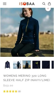 Isobaa Damen 320 halber Reißverschluss Merino Langarm $ 150 Neu mit Etikett - Bild 1 von 7
