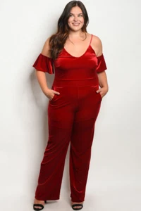Mono de terciopelo rojo talla grande para mujer 2XL elástico hombro frío - Imagen 1 de 2