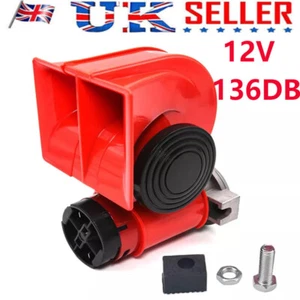 Air Horn 12v 139db Blast Compact Twin Tone Loud Horns Car Truck Train SUV Red UK - Picture 1 of 9