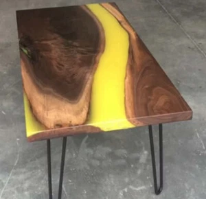 Exclusive Dark Wood With Yellow Epoxy Resin Dining Table Top for Home and Office - Picture 1 of 4