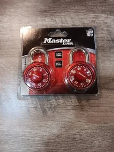 MASTER LOCK 1530T  2 Locks 1 Combo Red 7mm Hardened Steel Shakle - Picture 1 of 6