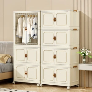 DIY Cube Plastic Wardrobe Clothes Organizer Storage Cupboard Closet With Wheels - Picture 1 of 33