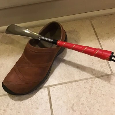 SWANK  MID-CENTURY 13” HANDLE SHOE HORN RED FAUX LEATHER HANDLE JAPAN - Image 1 of 4