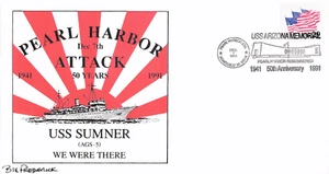 Cubierta de evento postal, USS Sumner (AGS-5), Pearl Harbor, 1991, firmada - Imagen 1 de 1