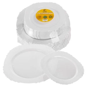 Zlion 60 Piece White Disposable Plate Set - Elegant Plastic Dinnerware for Pa... - Picture 1 of 8