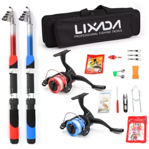 Lixada Telescopic Fishing Rod Reel Combo Kit With 2PCS Spinning Reels Bag W1K5 - Picture 1 of 11