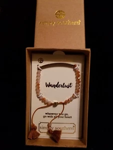 Simply Southern Bracelet "wanderlust " gold tone with beads pull-cord ajustable - Picture 1 of 3