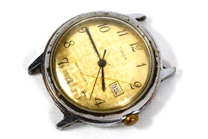 1975 TIMEX Viscount Watch Mens Gold Weave Date Timex Wristwatch PARTS/REPAIR - Picture 1 of 3