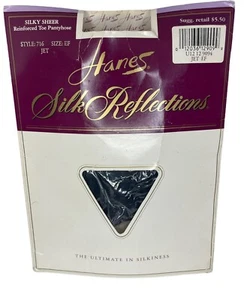 Hanes Silk Reflections Pantyhose Silky Sheer Reinforced Toe Jet Size EF USA - Picture 1 of 4