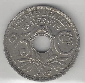 FRANCE, 1919, 25 CENTIMES, COPPER NICKEL, KM#867a, EXTRA FINE - Picture 1 of 2