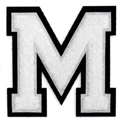 6-1/2" Chenille Stitch Varsity Iron-On Patch by pc, White/Black, TR-11648 - Image 1 of 4