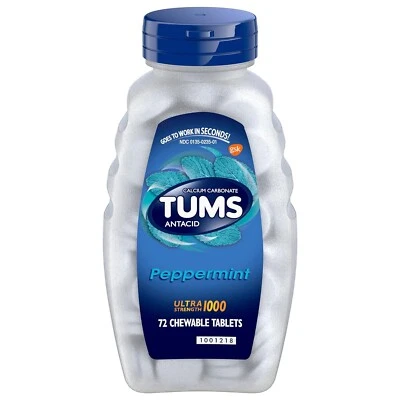 Tums Ultra Strength 1000 mg Antacid Peppermint | 72 Chewable Tablets
