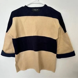 Derek Lam Wool Striped Color Block Sweater Navy Tan size Medium - Picture 1 of 7