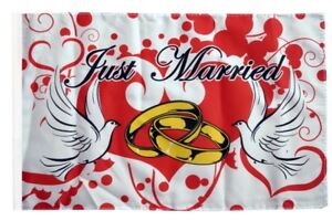 Just Married Tauben Banner Hochzeits Fahnen Flaggen 30x45cm
