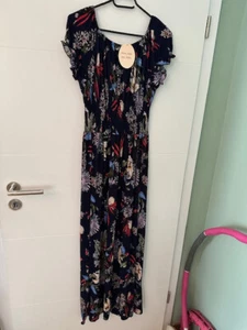 E&D Made in Italy Kleid blau Muster Blumen bunt XL XXL NEU Rüschen an den Armen - Bild 1 von 10