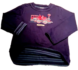 Janie and Jack 5y Holiday Train shirt,navy green stripe lining - Picture 1 of 4
