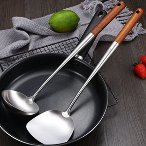 17 Inches Stainless Steel Spatula Kitchen Set Spoon & Wok Shovel Wood Handle UK - Picture 1 of 14