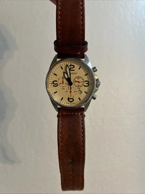Reloj Piloto Torgoen T16 Negro Cronógrafo Marrón Vintage Correa Cuero Foto 1 de 4