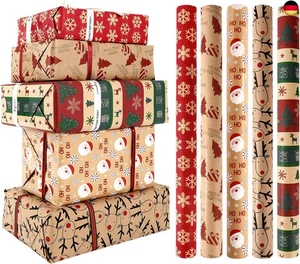 5 Rolls Christmas Kraft Wrapping Paper, 43cm x 3 Metres Recyclable Christmas - Bild 1 von 7