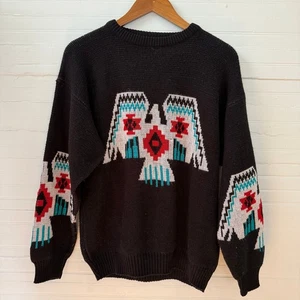 Suéter de punto con cable Santa Fe estilo suroeste vintage años 90 grande  - Imagen 1 de 6
