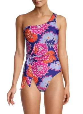 Traje de baño Jones New York de una pieza floral con un hombro lazo cintura mediano playa Foto 1 de 4
