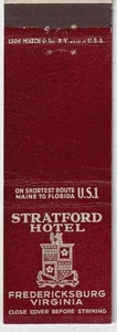 Cubierta de colección Matchbook Stratford hotel Fredericksburg Virginia - Imagen 1 de 3