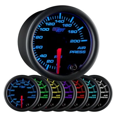 GLOWSHIFT Black 7 Color 200 PSI Mechanical Air Pressure Gauge - for Air Ride Suspension...
