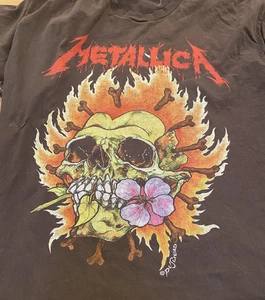 Metallica Shirt Mens Large Brown 2021 Pushead Skull Flower Flames Band Rock Tee - Picture 1 of 7