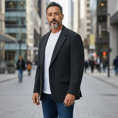 Roundtree & Yorke Black Hair Blazer – Classic Men’s Jacket Size 46L - Image 1 of 4